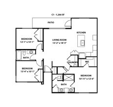 3 Bed/3 Bath 1075 floor plan